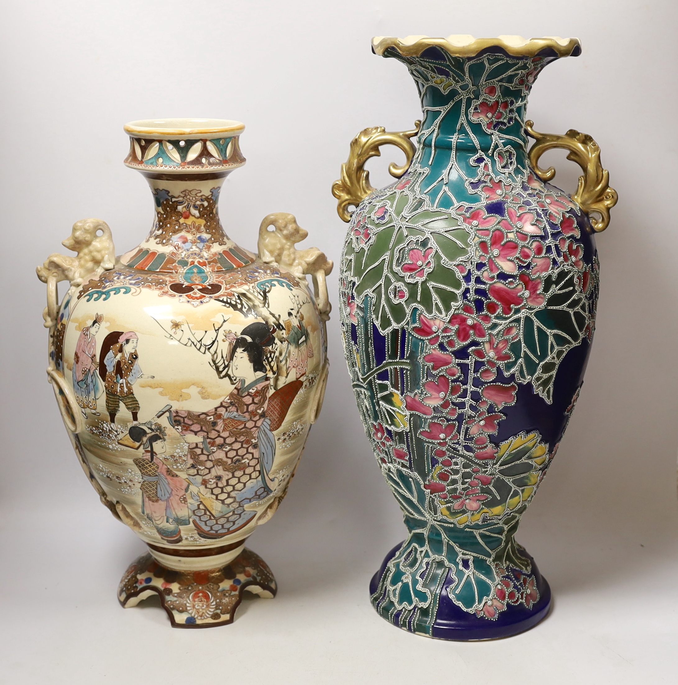Two large Satsuma pottery vases, tallest 47cm